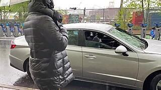 Shameless big black cock riding hard in outside scen