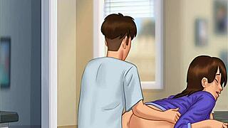 Meeting my stepmother in a seductive pose, my dick hardens