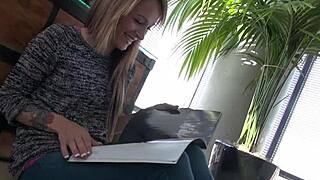 Cute Skinny Teen Blonde Filmed Masturbating Solo with Small Tits and Tattoos
