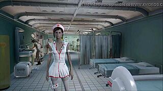 Nurse in Fallout 4 strip tease for the patient.
