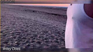 Beautiful big chested amateur exposes herself in the public at sunset