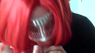 Amateur redhead MILF giving great blow job to big cock