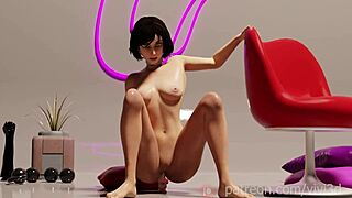 Cute cartoon brunette gets off solo in this video