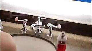 Petite sorority girl meets big cock in hotel bathroom