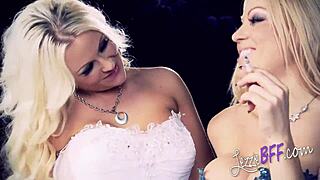 Young blonde lezzies smoke and suck each other’s tits