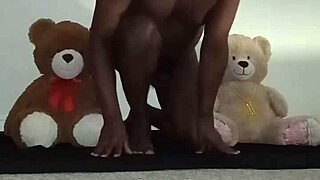 Just chilling with a wild threesome of furry toy bears