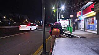 Public exhibitionist in a short skirt