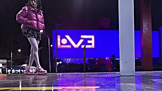 Public exhibitionist in a short skirt