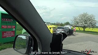 Dirty whore gets pounded hard in the take-van for looking so eager