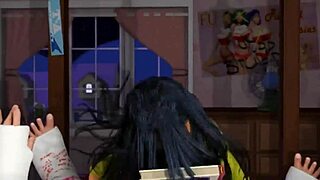3D cartoon of a brunette deepthroating and riding a cock