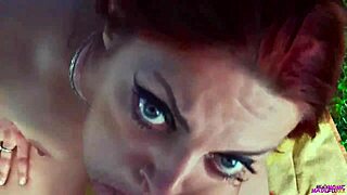 Beautiful woman gives great blow job with balls and face for big cock