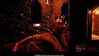 A monarch with a naive character in a 3D animated porn film