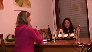 three girls host wild strap on party over desk