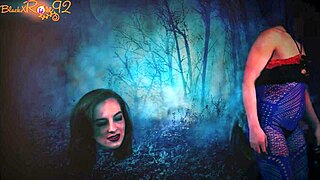 Blackxrose92 in hot bodystocking and stockings giving blow job to a demon