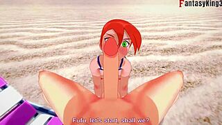 Gwen's beach bikini show in Tennyson's outdoor hentai adventure