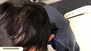 Gay blowjob in construction site bathroom