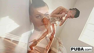 Jezebelle Bond is a hot brunette and she solo pleases herself by teasing her tits and pussy