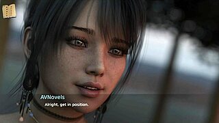 Big tits anime in hot brunette costume in PC gameplay
