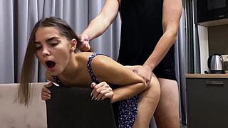 Beautiful girl helps me to climax while having sex with her in doggy style with joy
