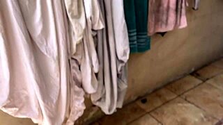 Neighbor filmed me naked washing clothes in yard, oops... so I gave him my pussy, damn!