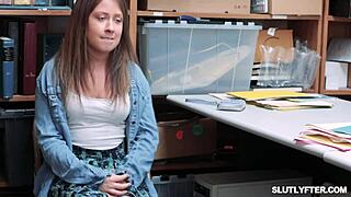 Brunette Shoplifter Callie Jacobs Spreadeagle Fucked by Pervy Officer at Shop