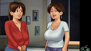 Big tits MILF gets cum on her big boobs in Summertime Saga