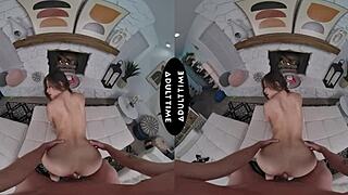 Up close VR with Scarlett Alexis riding Kyle Mason hard