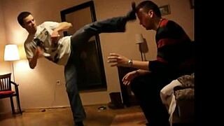 Gay kickboxers in intense action