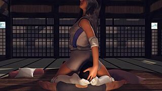 Big breasted femdom dominates during yoga class