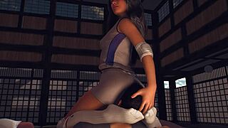 Big breasted femdom dominates during yoga class