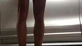 Young gay's solo session in the gym in his garage