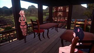 Sexy monster girl dances on Real Doll in Hentai game