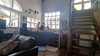 Interracial orgy with three babes and one guy