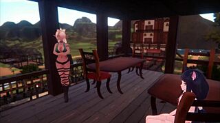 Sexy monster girl dances on Real Doll in Hentai game