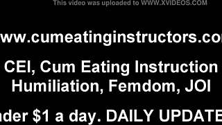 Femdom BDSM scene: Cum eating and facial fetish