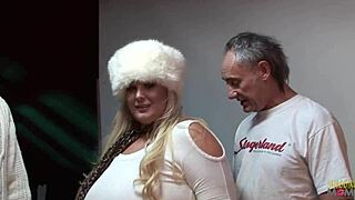 A blonde beauty gets double penetration and enjoys a facial