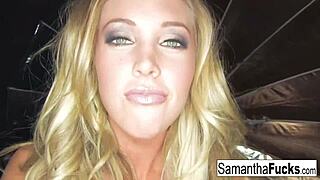 Samantha Saint in solo action, teasing the audience