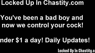 Femdom humiliation: Chastity device tease and orgasm control