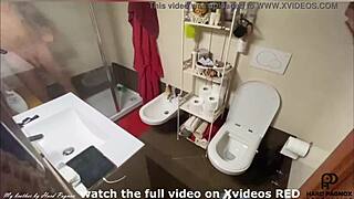 Young gay amateur masturbates in the bath and gets caught by his brother