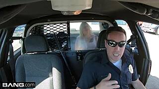 Public screwing in a police car, naughty teen gets caught