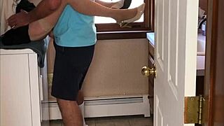 Beautiful woman of a certain age seduces the boy next door in the laundry room