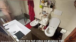 Young gay amateur masturbates in the bath and gets caught by his brother