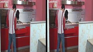 3D video of a wife having sex with her husband in the kitchen