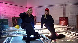 Horny Blonde Chicks Bang Hot Worker in Steamy Stockings Scene