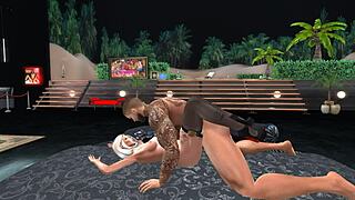 Russian teen enjoys big dick and gives good blow job and cunilingus in Second Life