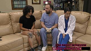 Nicole's gyno exam in latex gloves and natural tits