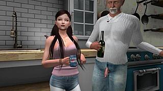 Young and old come together in Second life - Episode 5 Kitchen sex scene