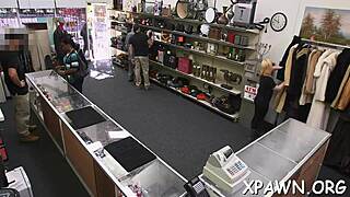 Beautiful doxy gives great blow job in shop