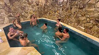damn, wild orgy with friends fucking in the motel pool!