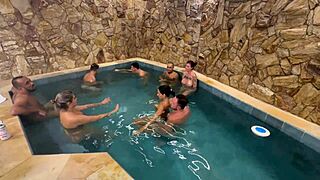 damn, wild orgy with friends fucking in the motel pool!
